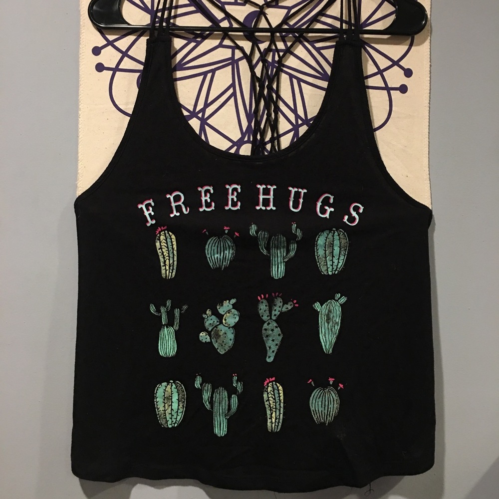 free hugs cactus graphic tank top. size womens medium